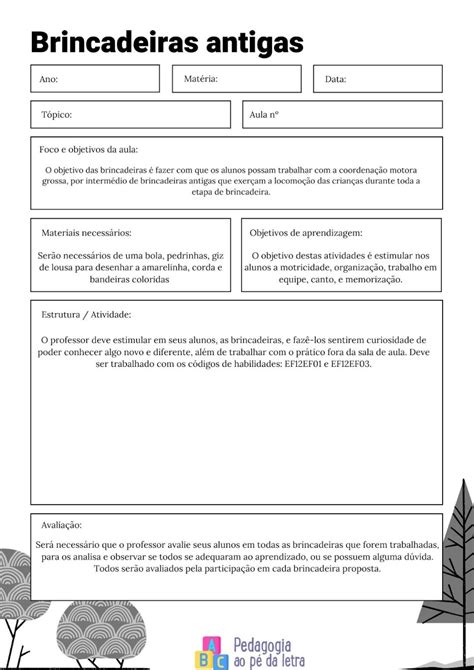 plano de aula sobre brincadeiras antigas